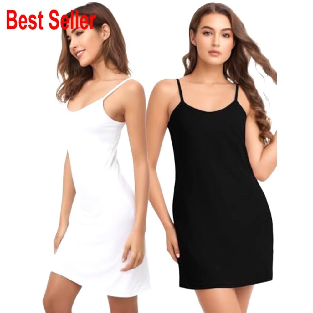 Plus Size Slip Dress 2-Pack, Spaghetti Strap Cami, Rayon Spandex, V-Neck - Picture 2 of 7
